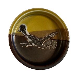 Vintage Otagiri Roadrunner Stoneware Coaster Dish Set — Hand-Painted Japan 3.5”